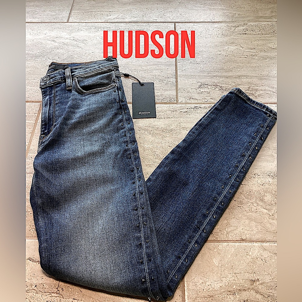 Hudson Barbara Studded Skinny Jeans. B12